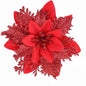 10PCS Christmas Flowers Glitter Artificial Poinsettia Floral Xmas Tree Ornaments DIY Garlands Home Wedding Party Decor