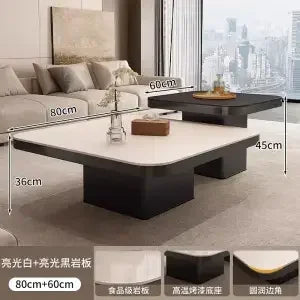 DecorBites™ Living Room Coffee Table Set Rock Square Modern Minimalist Black Combination.
