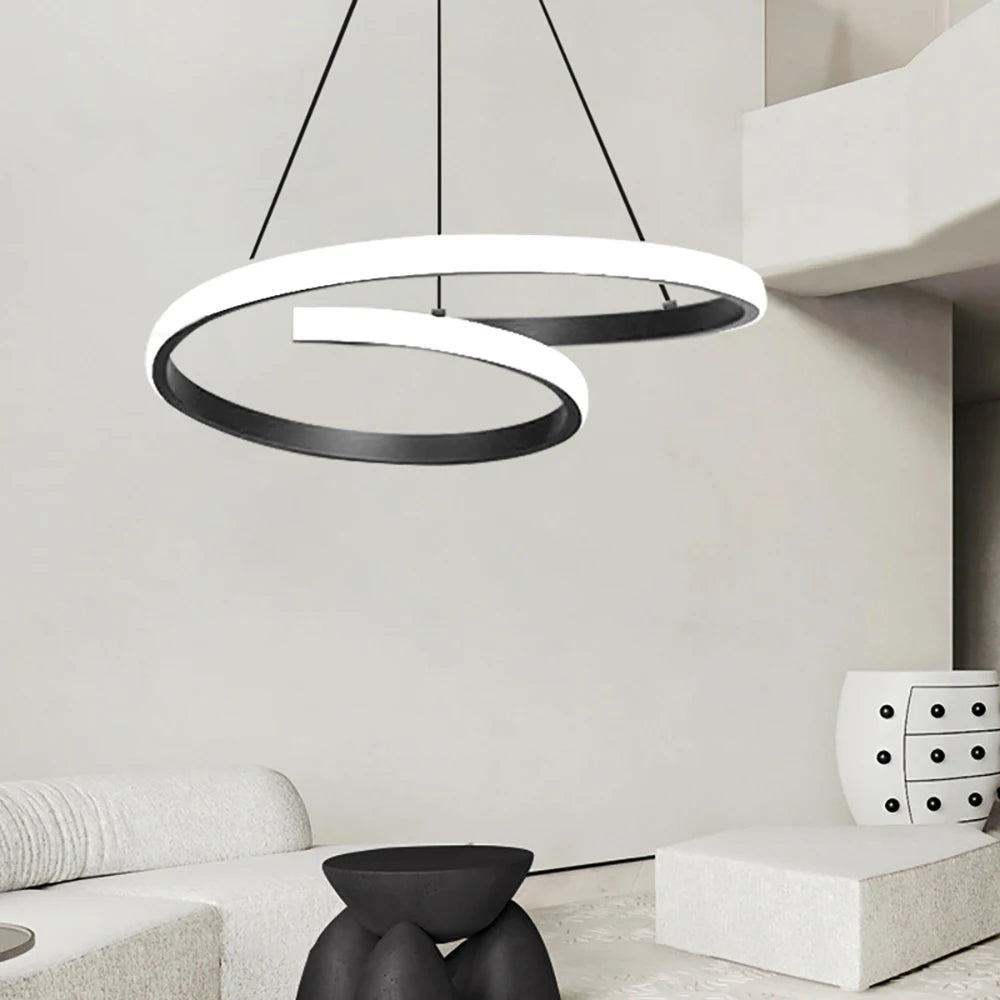 Nordische LED-Hängeleuchte Minimalistisches Doppelring-Design in Schwarz und Weiß Hauptlicht für Wohnzimmer Schlafzimmer Esszimmer Villa