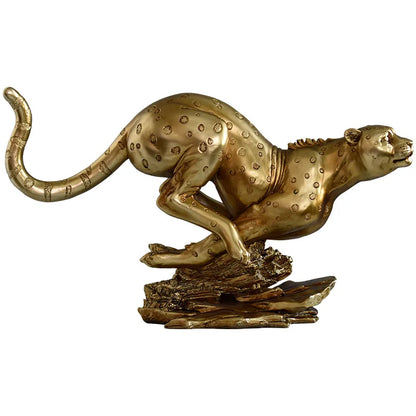 Escultura de resina DecorBites™ de leopardo dorado - Decoración de guepardo hecha a mano
