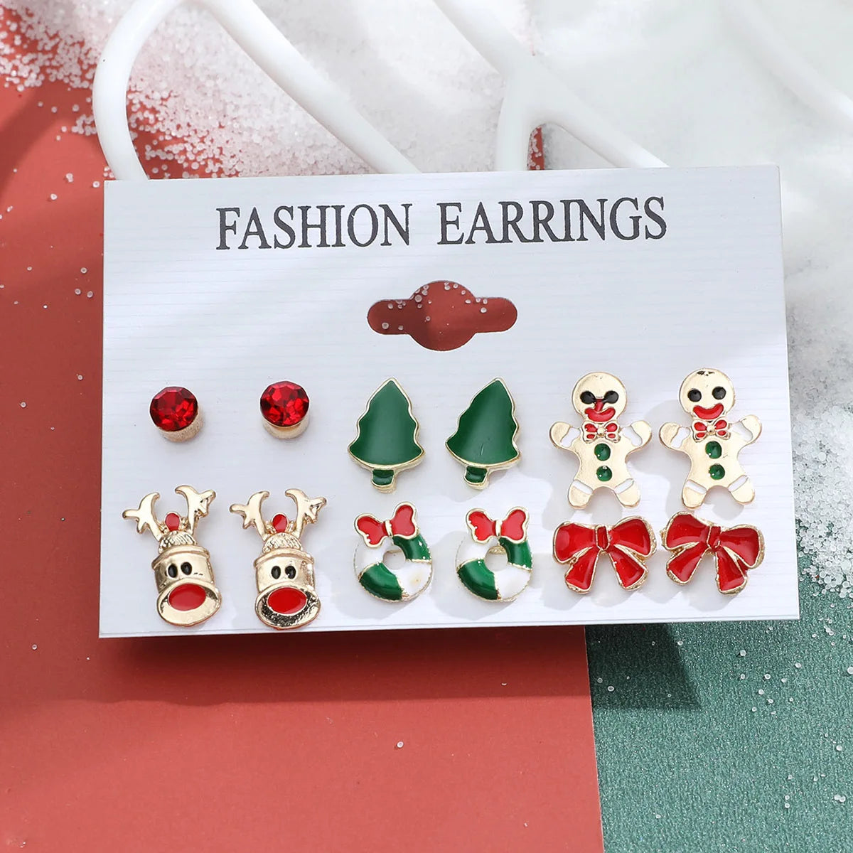 6 pairs/lot Christmas Earrings Xmas Tree Elk Snowman Santa Claus Cute Stud Earrings Set Kit Christmas Gifts For Women Girls Kids