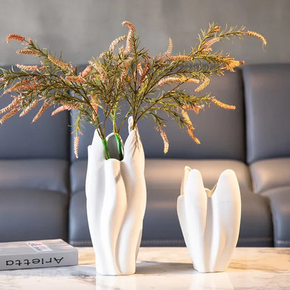 Jarrón de cerámica plisada irregular DecorBites™ para decoración del hogar y arreglos florales