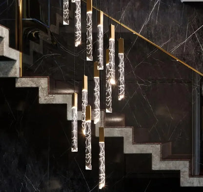 DecorBites™ Gold Crystal LED Chandelier for Modern Loft Living Room Staircase