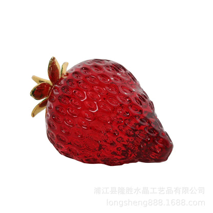DecorBites™ Figurita de fresa roja de cristal, adorno decorativo en miniatura de fruta de cristal
