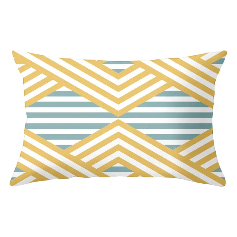 Funda de almohada rectangular curva con rayas geométricas DecorBites™ - Cojines decorativos para sofá en amarillo y azul