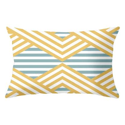 Funda de almohada rectangular curva con rayas geométricas DecorBites™ - Cojines decorativos para sofá en amarillo y azul