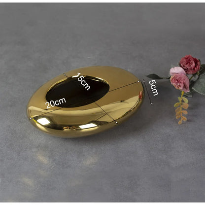 DecorBites™ Silver Cobblestone Ceramic Vase Geometric Oval Flower Pot Home Decor