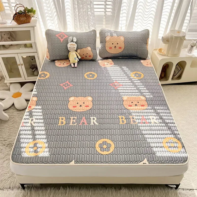 DecorBites™ Cartoon Print Silky Mattress Set: 4-Layer Quilted Breathable Cushion