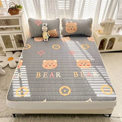 DecorBites™ Cartoon Print Silky Mattress Set: 4-Layer Quilted Breathable Cushion