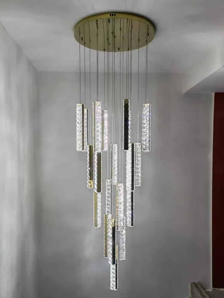Luces de Lámpara Colgante de Cristal en Acero Cromo Dorado Decorbites™ con LED Regulable para Escalera de Villa