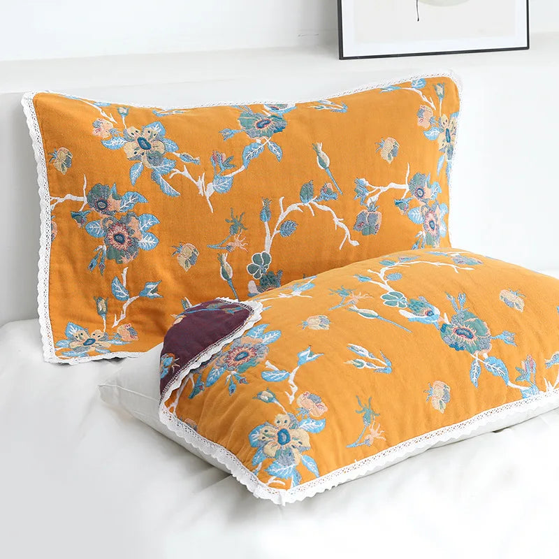 Decorbites™ Kissenhandtuch mit Spitzenbesatz - Doppelseitig Garngefärbter Jacquard - 52*75 CM - Fünfschichtige Baumwollgaze