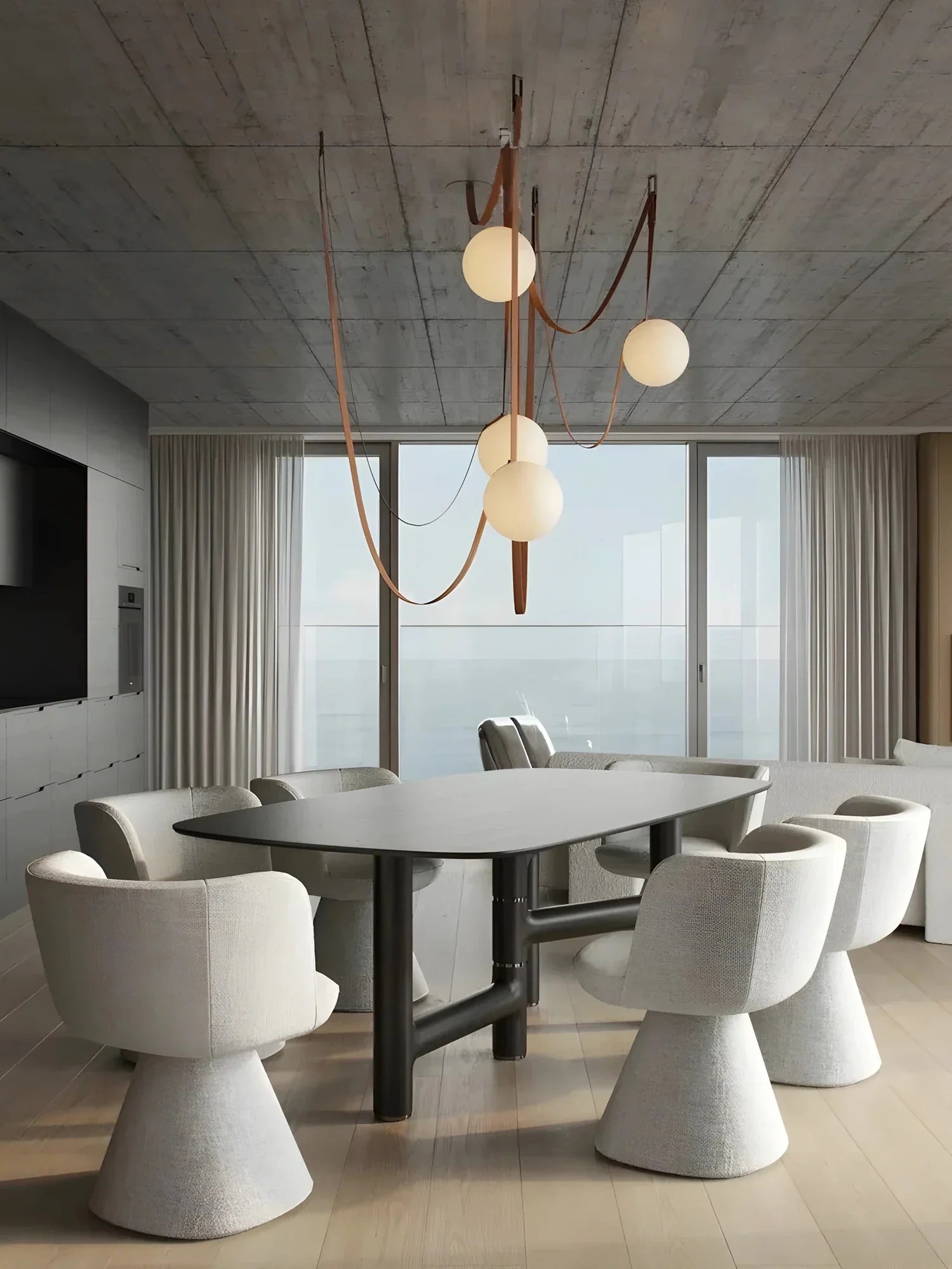 Leather Glass Pendant Light 17-Light Adjustable