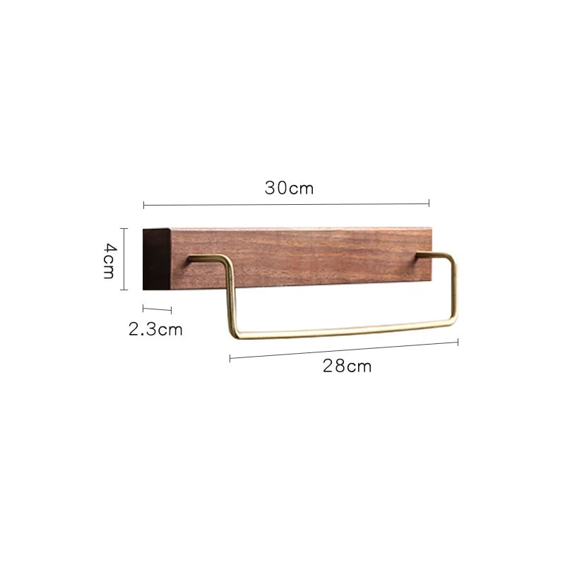 DecorBites™ Black Walnut Wood Towel Rack with Brass Accents