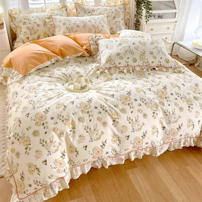 Decobites Princess Ruffles 100% Cotton Quilt Cover Set - Floral Soft Duvet Cover