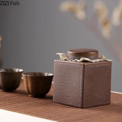 DecorBites™ Ceramic Tea Canister Pottery Jar for Tea and Coffee Storage