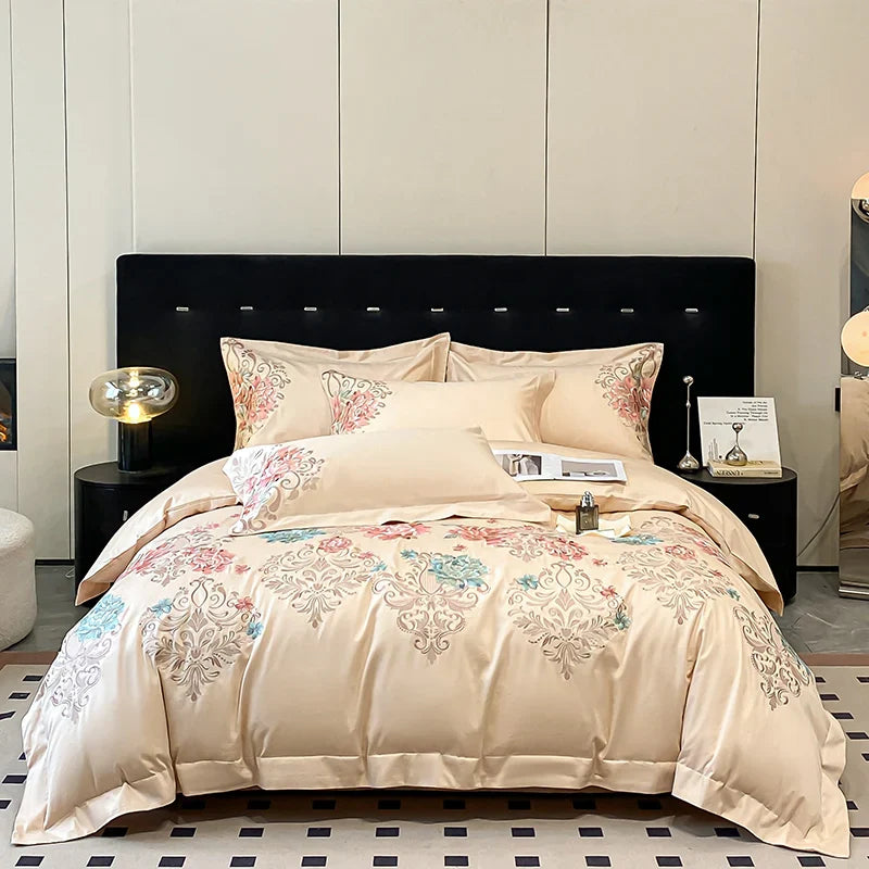 Decobites Luxury Flowers Embroidery Cotton Bedding Set - Queen King Size