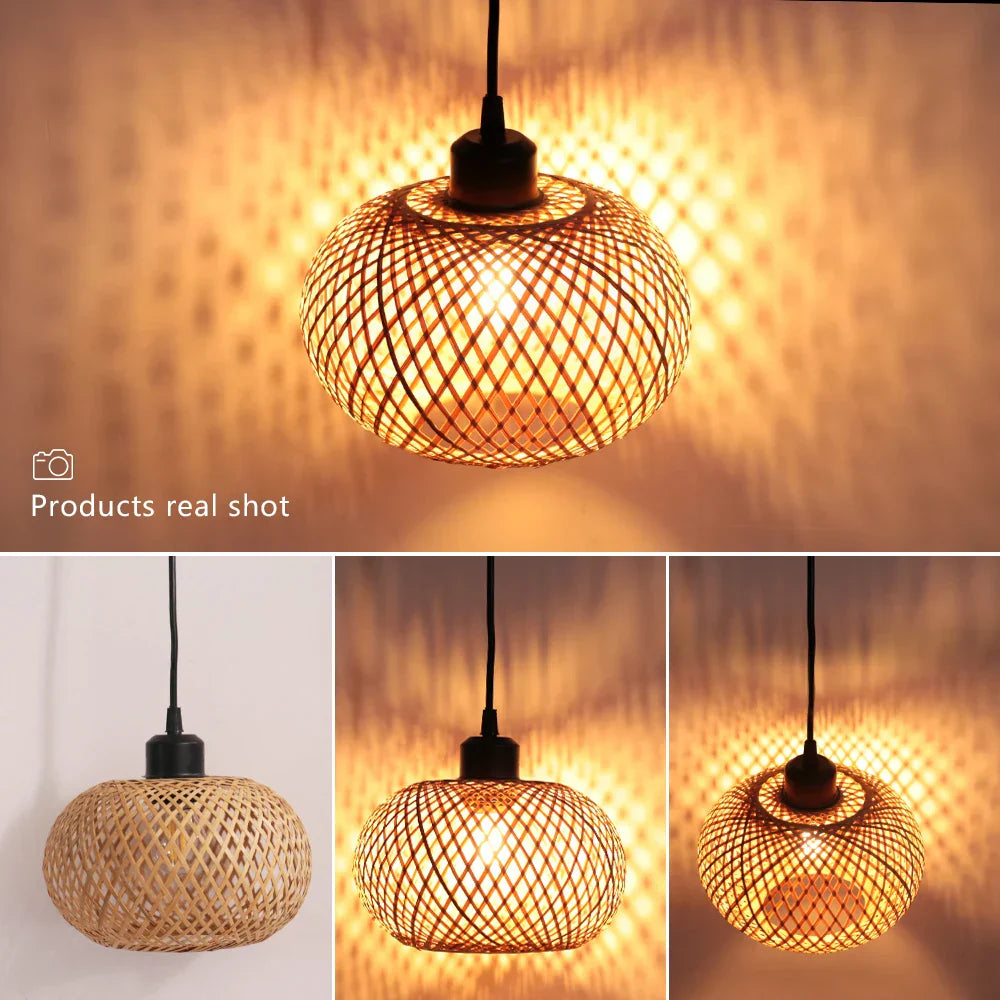 DecorBites™ Bamboo Rattan Pendant Chandelier for Dining Room and Restaurant Lighting