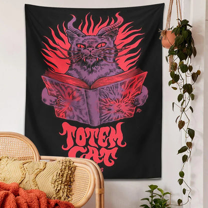 Mystic Cat Tapestry Wall Hanging for Witchcraft and Tarot by Decobites