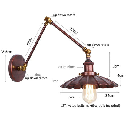 DecorBites™ Gold LED Industrial Wall Lamp with Pull Chain Switch