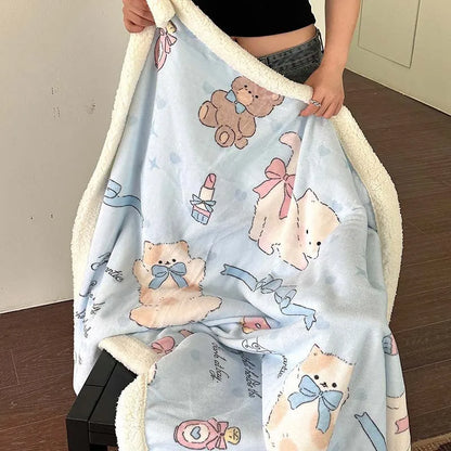 DecorBites™ Cartoon Lamb Wool Blanket - Thick, Printed Coral Fleece Sofa Cover