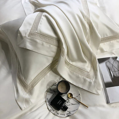 DecorBites™ Eucalyptus Lyocell Luxury Bedding Set in White Champagne Grey Pink