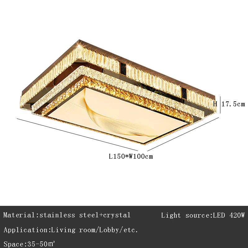 DecorBites™ Gold Ceiling Lamp | Modern Rectangle Crystal Bedroom Living Room Light