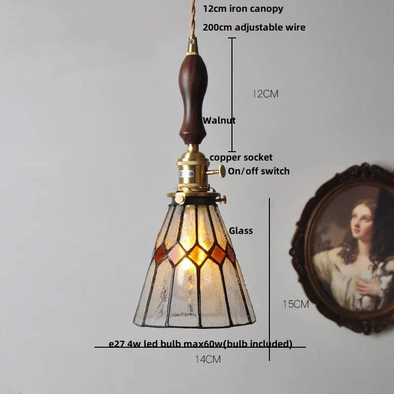 Amber Glass Pendant Light Walnut Accent Bar Style