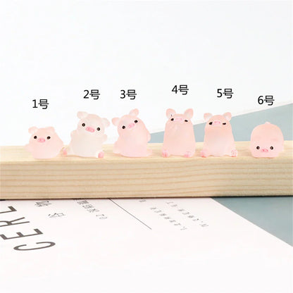 ديكور بايتس™ - تماثيل صغيرة على شكل خنزير كاواي - 6 قطع - حرف يدوية - ديكور منزلي