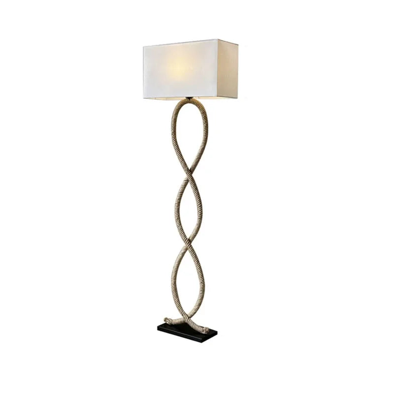 DecorBites™ Hemp Rope Fabric Shade LED Floor Lamp for Nordic Retro Wabi Sabi Style