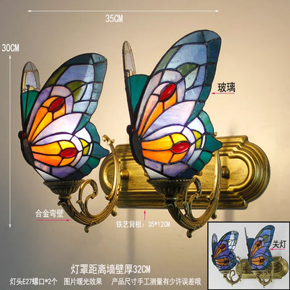 DecorBites™ Butterfly Glass Sconces LED Wall Lamps Tiffany Mediterranean Bedroom Lighting