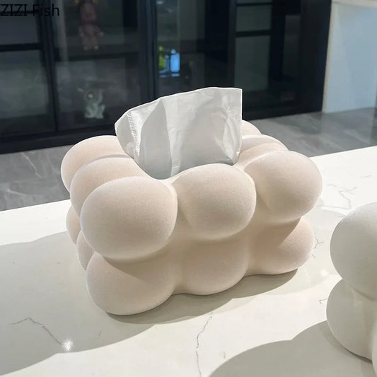 DecorBites™ Cloud Ceramic Tissue Box - White Porcelain Desk Decoration