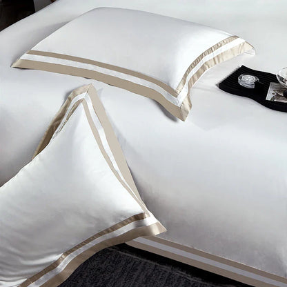 Decobites Luxury White Gray Hotel Style Embroidery Bedding Set, Silky Soft 1400TC Egyptian Cotton