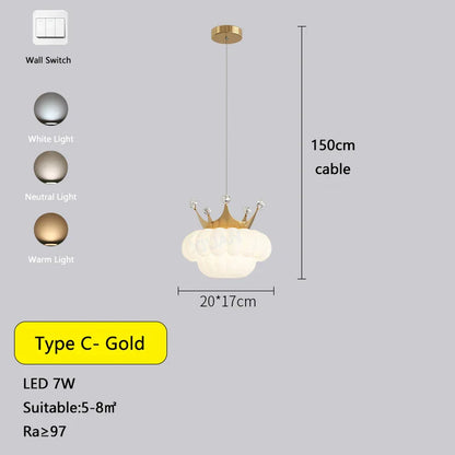 مصباح معلق على شكل تاج ذهبي من DecorBites™: مصباح معلق فاخر على شكل سحابة لغرفة نوم الأطفال وغرفة المعيشة