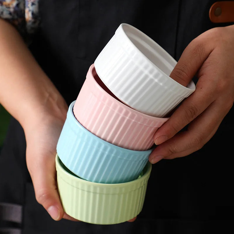 DecorBites™ Ceramic Dessert Bowl with Cover, Small Porcelain Soup Bowl, Cake Baking Mold