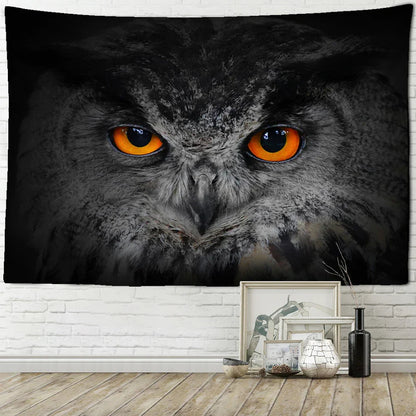 Decobites Owl On Tree 3D Tapestry - Abstract Mysterious Psychedelic Aesthetic Room Decor