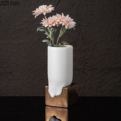 DecorBites™ Ceramic Liquid Vase White Room Decor Desk Flower Arrangement Aesthetic