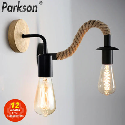 DecorBites™ Hemp Rope Wall Lamp E27 Indoor Outdoor Loft Industrial Sconce Bedside Lamp