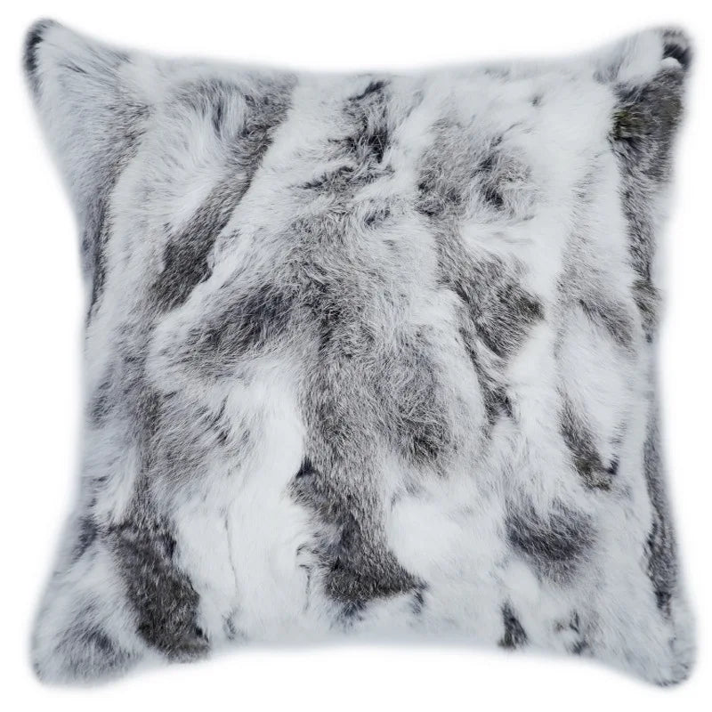 DecorBites™ Gray Faux Rex Rabbit Fur Decorative Cushion Coverluxury Throw Pillow