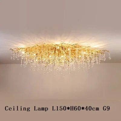 Gold Crystal Branch Chandelier Chrome L160cm
