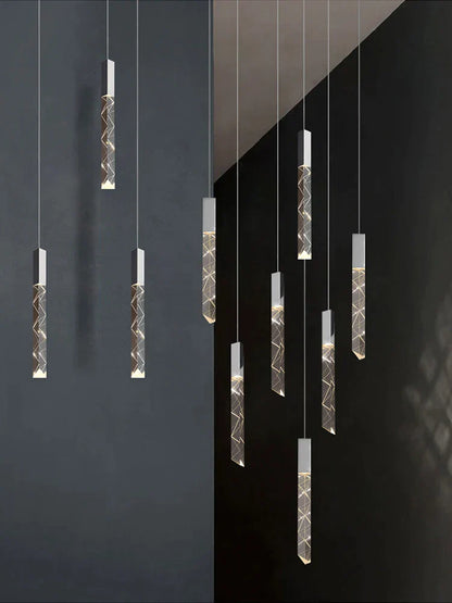 DecorBites™ Crystal Chrome LED Chandelier: Elegant Duplex Stair Lighting for Modern Interiors