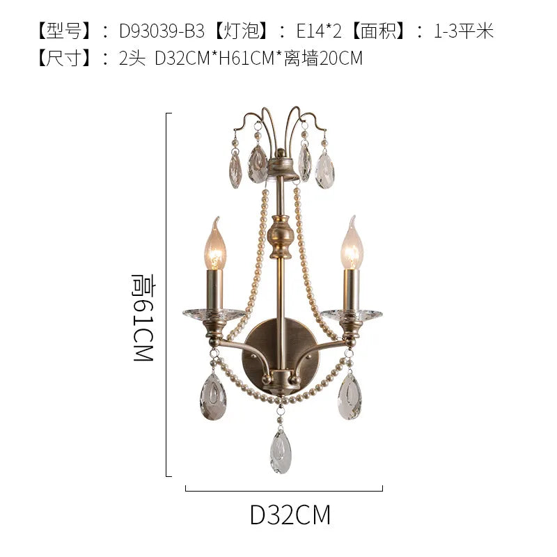 DecorBites™ French Retro Crystal LED Wall Lamp - Luxury Iron Art Decor for Living Room