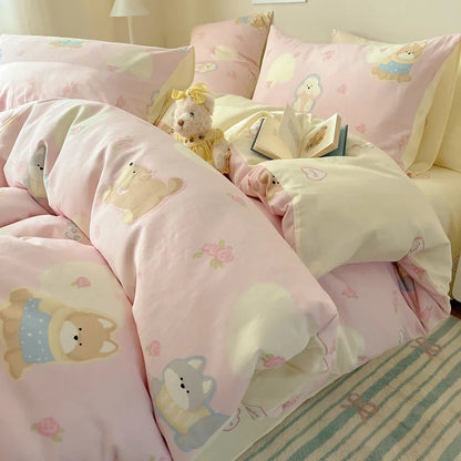 DecorBites™ Cartoon Printed Cotton Bedding Set - Soft, Skin-Friendly Duvet Cover