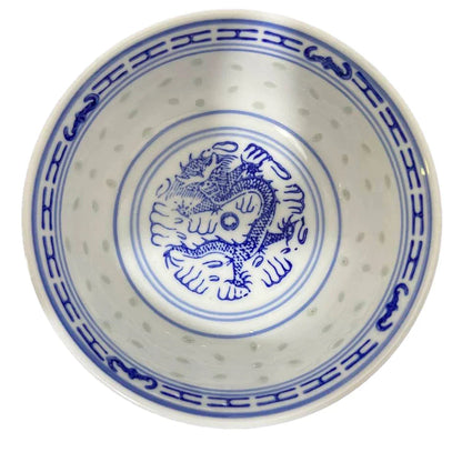 DecorBites™ Chinese Orchid Dragon Bowl - Traditional Blue and White Porcelain Dessert Rice Bowl