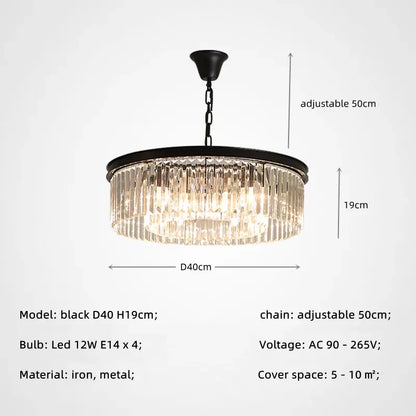 DecorBites™ Gold Black Metal Crystal Pendant Lights Chain Hanging LED Suspension Lamp Fixtures