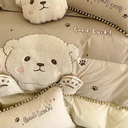 DecorBites™ Cartoon Bear Applique 100% Cotton Child Bedding Set - Single Quilt Cover