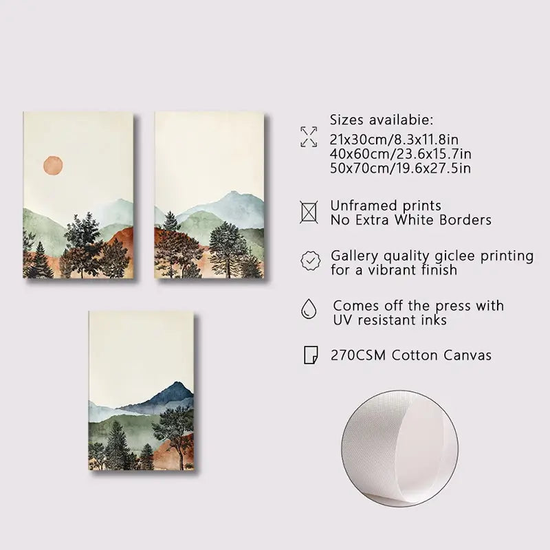 DecorBites™ Mountain Wall Art Set - Watercolor Landscape