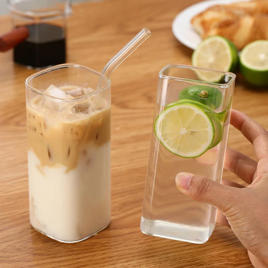 DecorBites™ Heat Resistant Glass Cup with Lid and Straw for Coffee, Milk, Tea, Juice