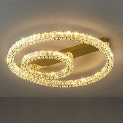 DecorBites™ Crystal Ring Ceiling Light: Golden Gloss Dimmable LED Chandelier
