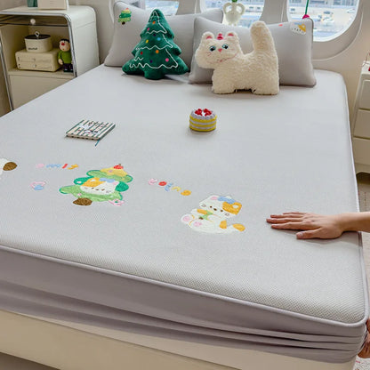 DecorBites™ Cartoon Embroidered Fitted Sheet for Single Bed - All-Season Comfort