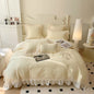 Decobites Matcha Green French Chiffon Lace Queen Bedding Set with Ruffles & Embroidery